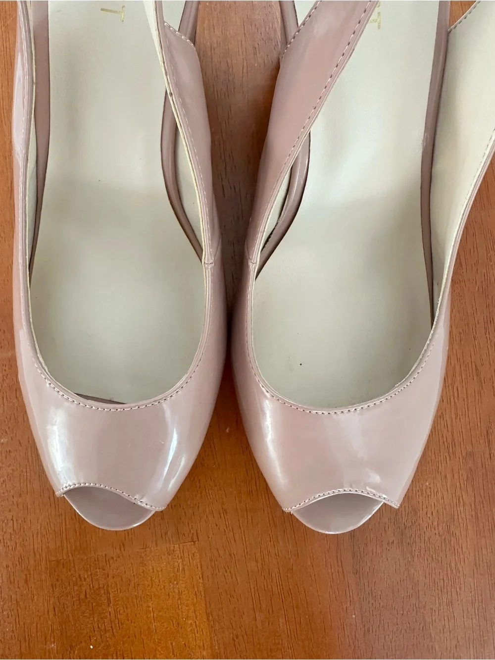 Nine West Patent Peep-Toe Cork Wedges in Dusty Rose